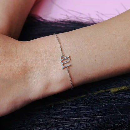 925 Sterling Silver Rhodium Plated Virgo Zodiac CZ Adjustable Link Bracelet