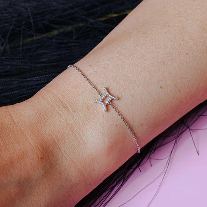 925 Sterling Silver Rhodium Plated Gemini Zodiac CZ Adjustable Link Bracelet