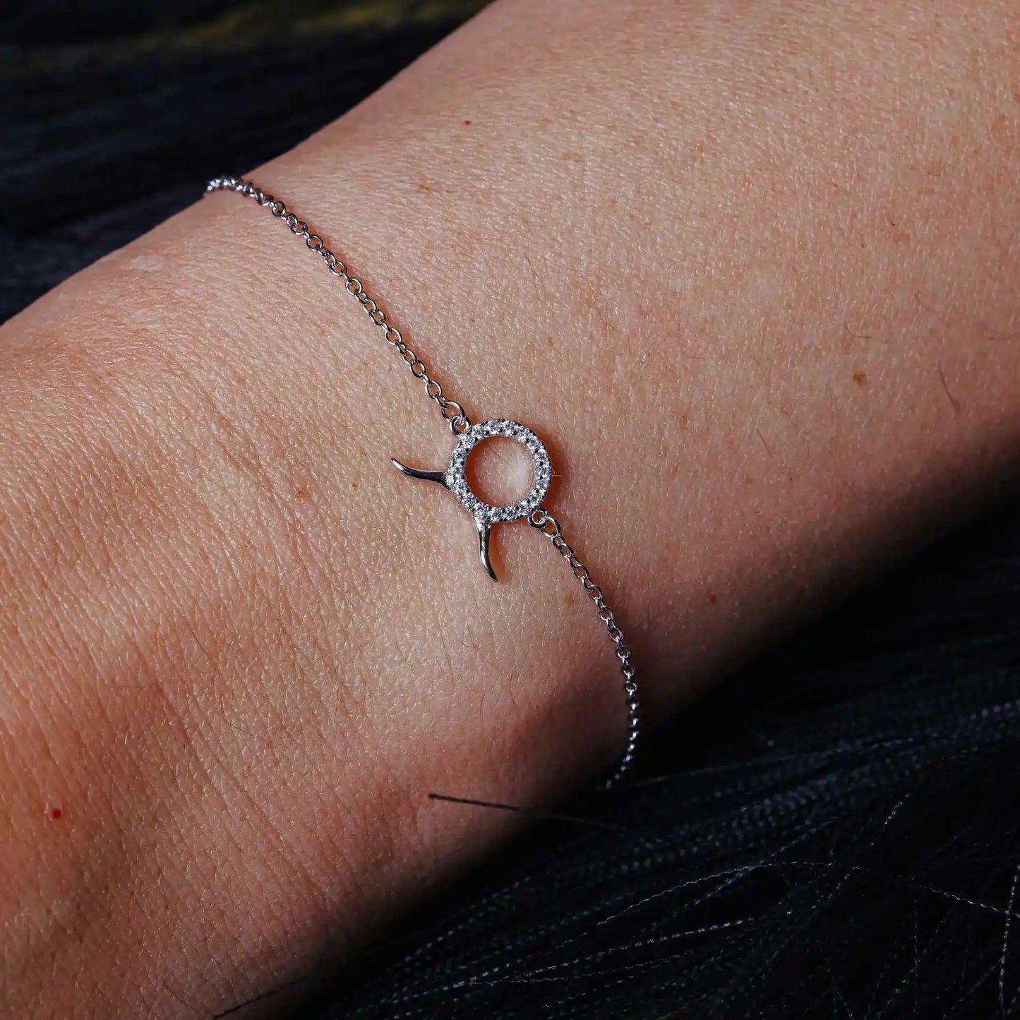 925 Sterling Silver Rhodium Plated Taurus Zodiac CZ Adjustable Link Bracelet