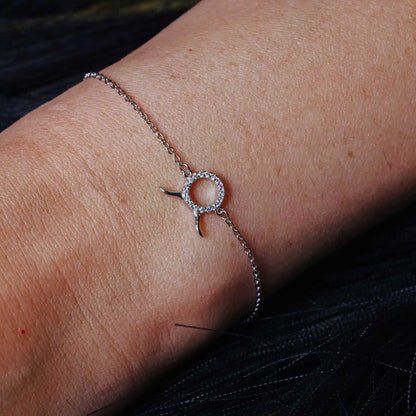 925 Sterling Silver Rhodium Plated Taurus Zodiac CZ Adjustable Link Bracelet