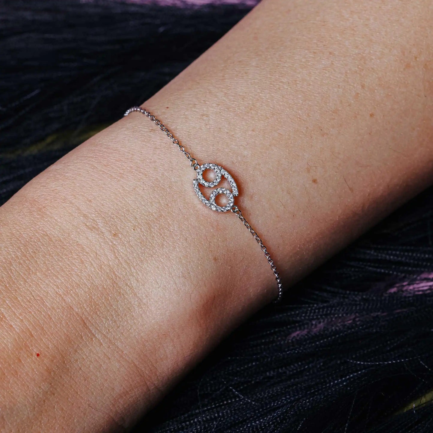 925 Sterling Silver Rhodium Plated Cancer CZ Adjustable Link Bracelet