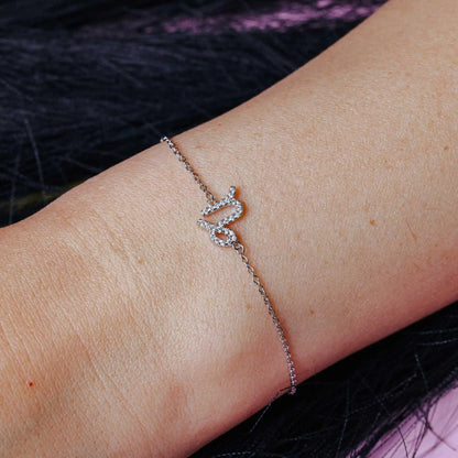 925 Sterling Silver Rhodium Plated Capricorn CZ Adjustable Link Bracelet