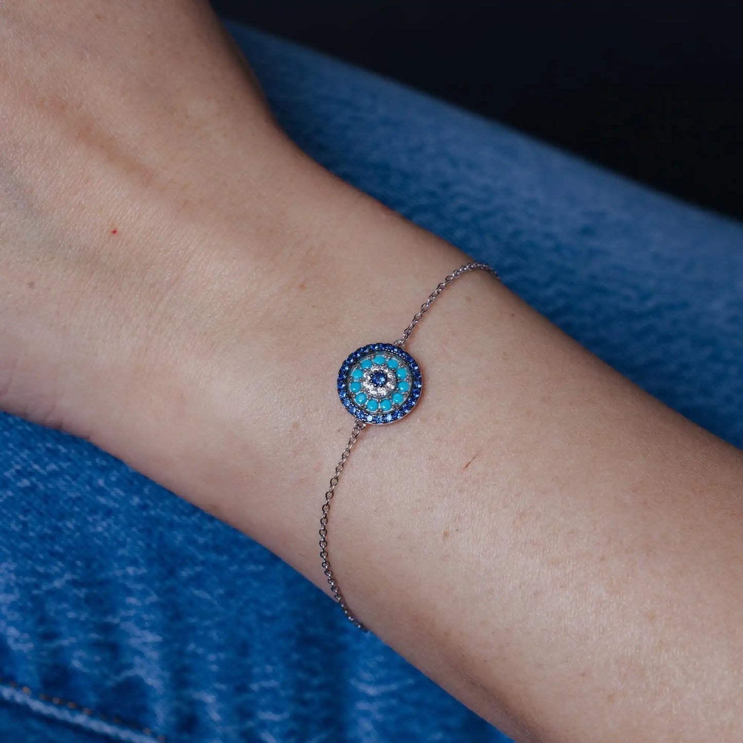 925 Sterling Silver Rhodium Plated CZ Evil Eye Bracelet