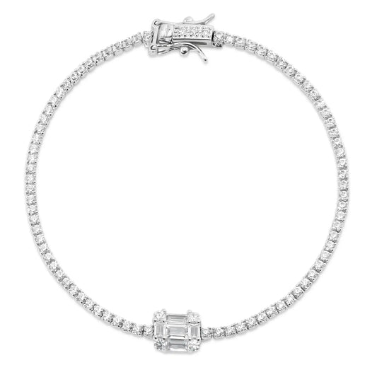 925 Sterling Silver Rhodium Plated Tennis 2mm CZ Bracelet