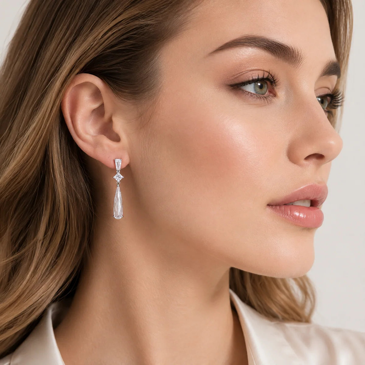 925 Silver Rhodium Plated Multishape Marquis Clear CZ Dangling Earrings