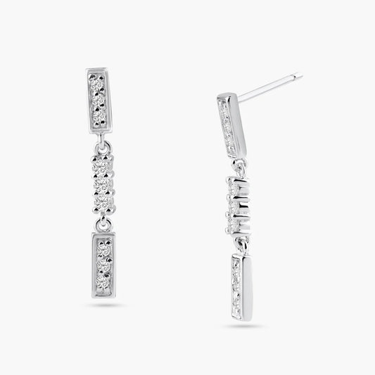 925 Silver Rhodium Plated Multiple Channel Round CZ Dangling Earrings