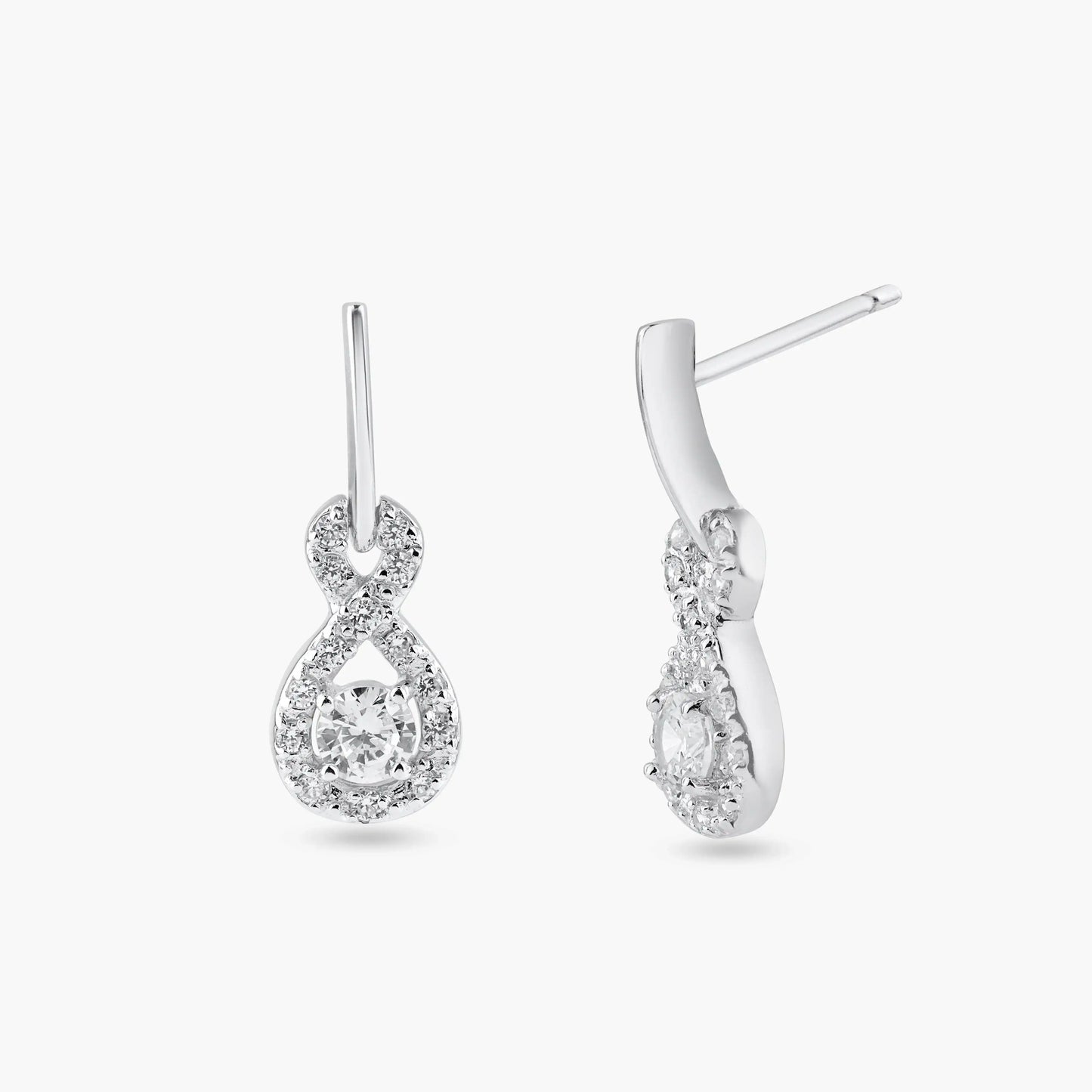925 Sterling Silver Rhodium Plated Ribbon CZ Dangling Stud Earrings