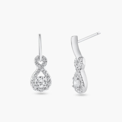 925 Sterling Silver Rhodium Plated Ribbon CZ Dangling Stud Earrings