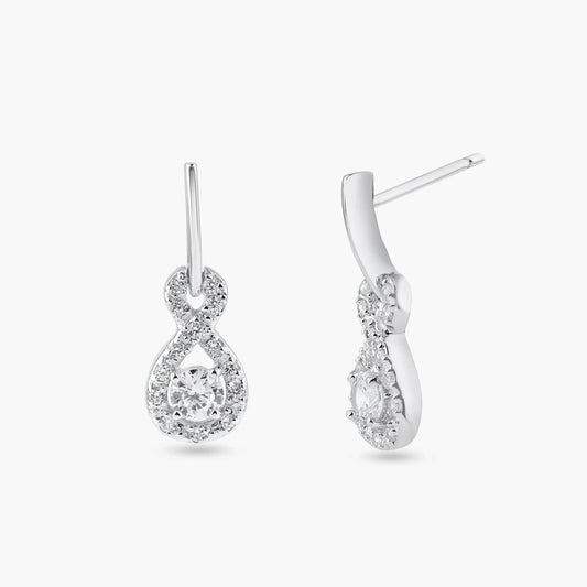 925 Sterling Silver Rhodium Plated Ribbon CZ Dangling Stud Earrings