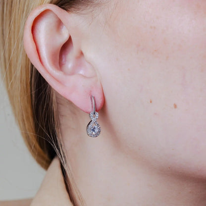 925 Sterling Silver Rhodium Plated Ribbon CZ Dangling Stud Earrings