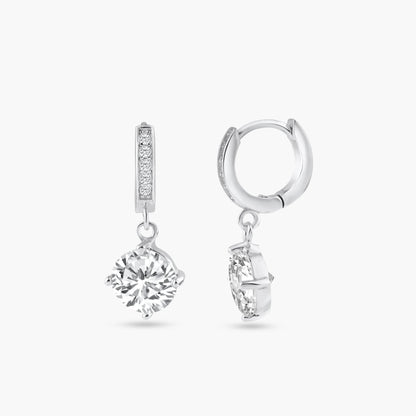 925 Sterling Silver Rhodium Plated Round Channel CZ Dangling huggie hoop Earrings