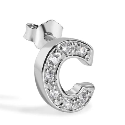 925 Sterling Silver Rhodium Plated Letter Alphabet Clear CZ 8.8mm Stud Single Earring