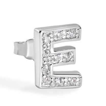 925 Sterling Silver Rhodium Plated Letter Alphabet Clear CZ 8.8mm Stud Single Earring
