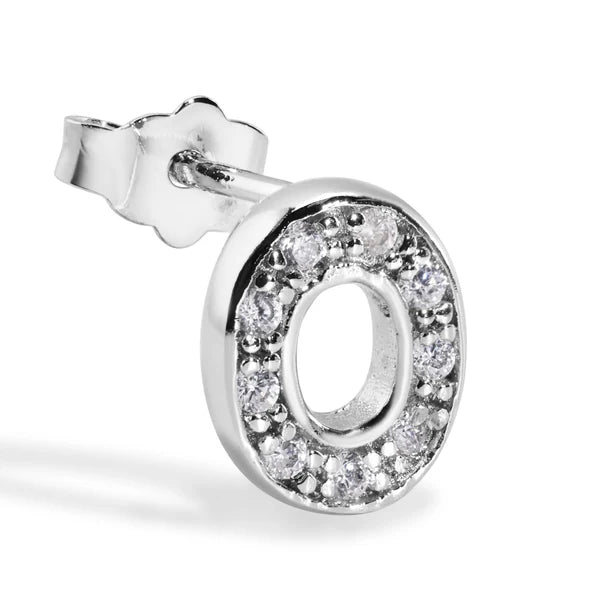 925 Sterling Silver Rhodium Plated Letter Alphabet Clear CZ 8.8mm Stud Single Earring