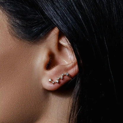 925 Sterling Silver Gold Plated Climbing Earring with CZ Stones