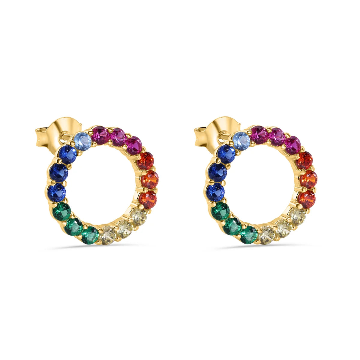 925 Sterling Silver Gold Plated Rainbow Open Circle Stud Earrings