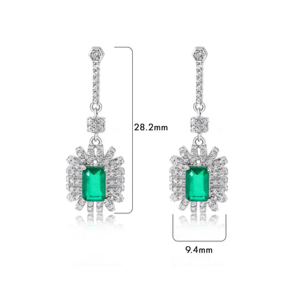 925 Sterling Silver Rhodium Plated Dangling Green CZ Stud Earrings