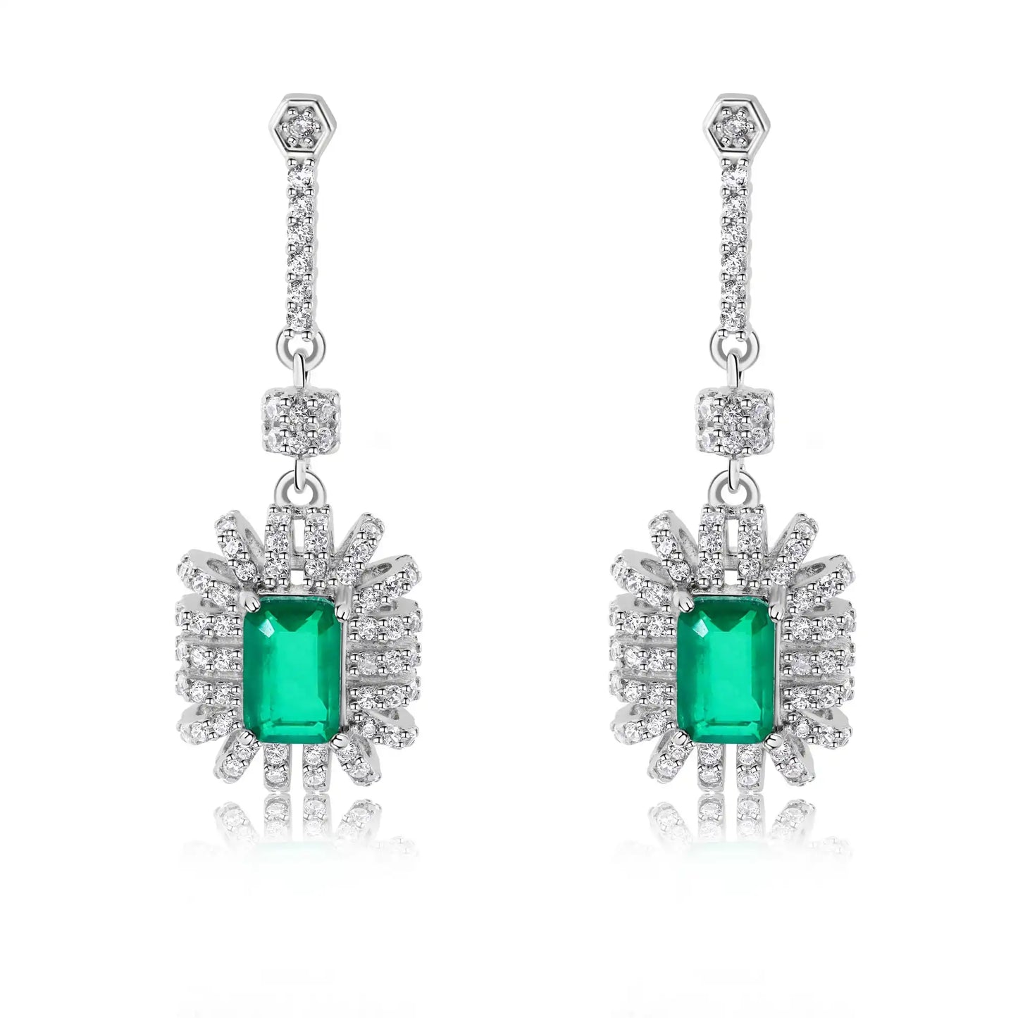 925 Sterling Silver Rhodium Plated Dangling Green CZ Stud Earrings