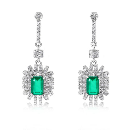925 Sterling Silver Rhodium Plated Dangling Green CZ Stud Earrings