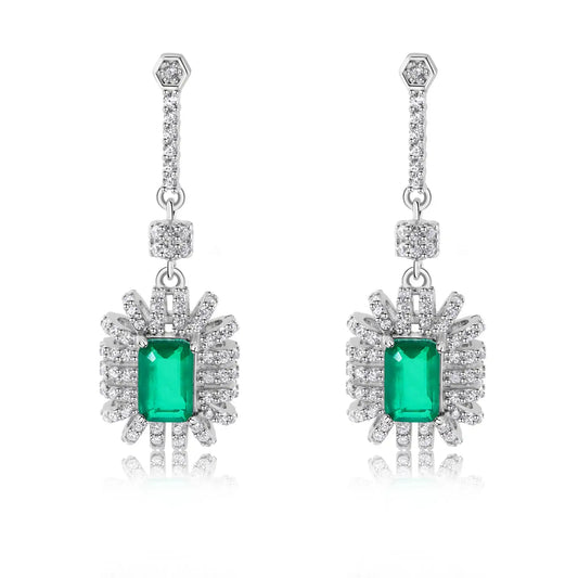 925 Sterling Silver Rhodium Plated Dangling Green CZ Stud Earrings