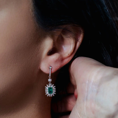 925 Sterling Silver Rhodium Plated Dangling Green CZ Stud Earrings