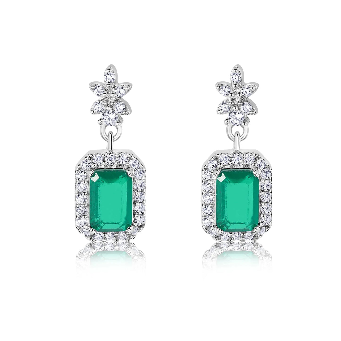 925 Sterling Silver Rhodium Plated Dangling Green CZ Stud Earrings