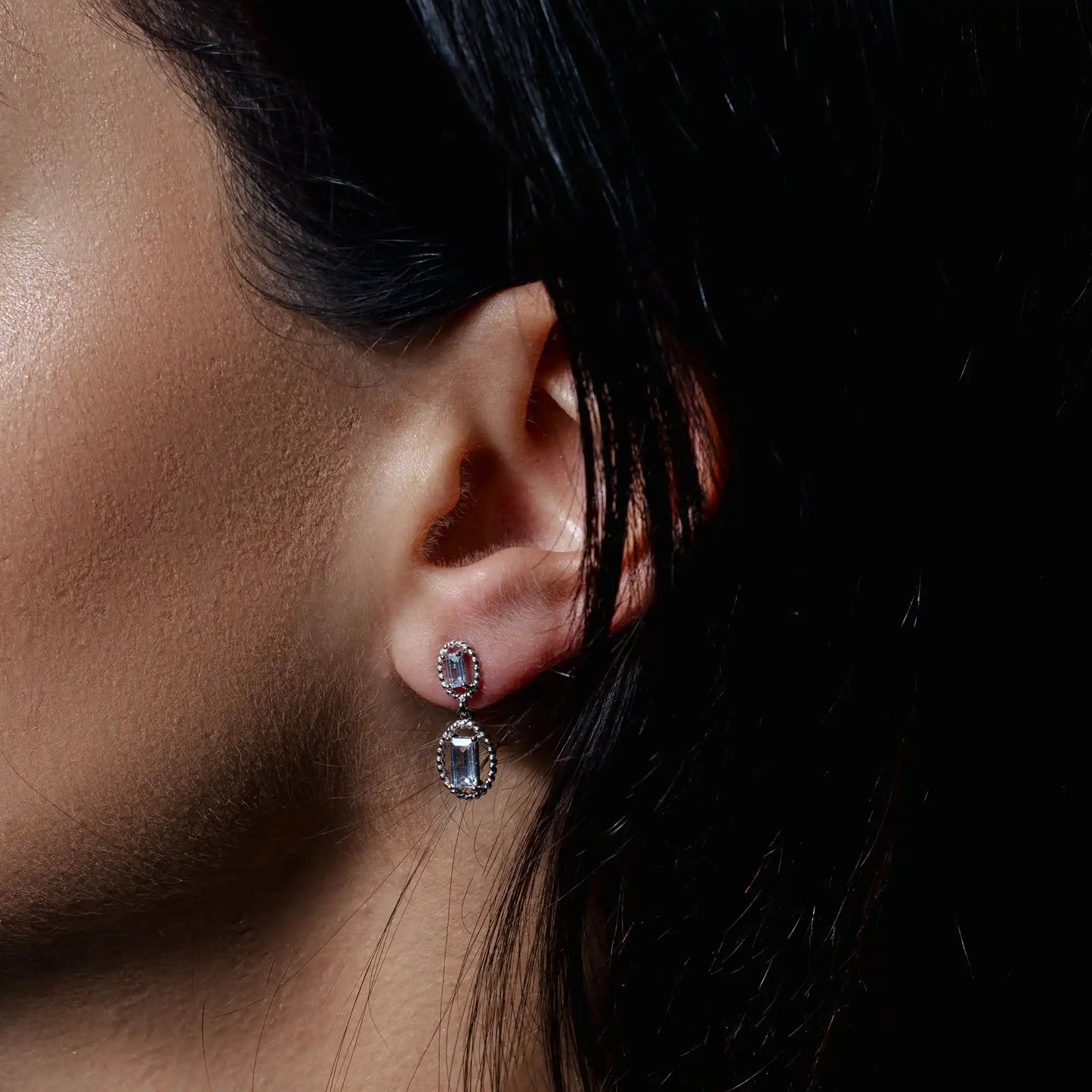 925 Sterling Silver Rhodium Plated Dangling Baguette CZ Stud Earrings