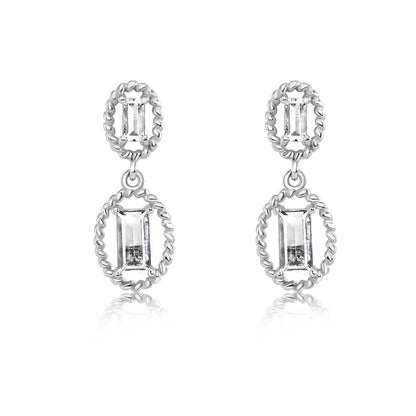 925 Sterling Silver Rhodium Plated Dangling Baguette CZ Stud Earrings