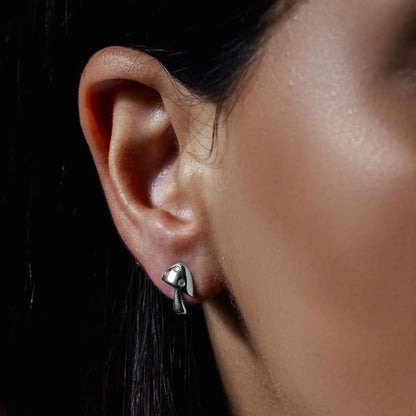 925 Sterling Silver Rhodium Plated Mushroom Clear CZ Stud Earrings