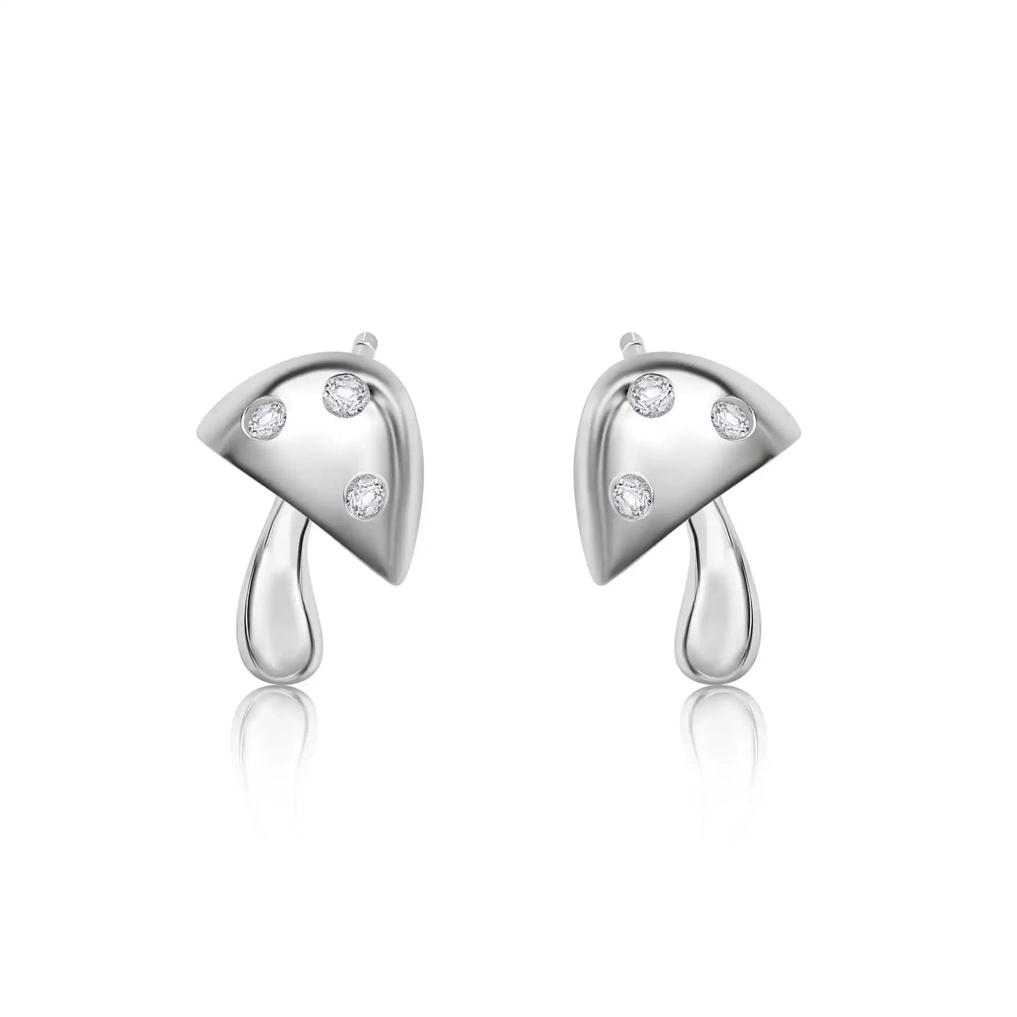 925 Sterling Silver Rhodium Plated Mushroom Clear CZ Stud Earrings