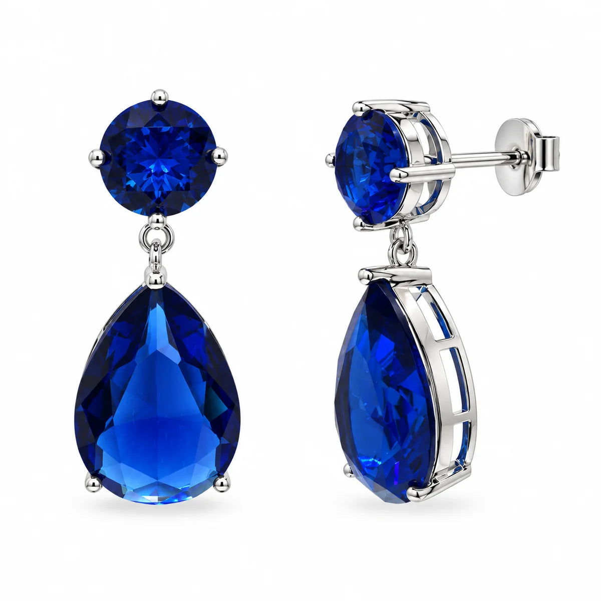 925 Silver Rhodium Plated Colored CZ Birthstone Round & Tear Drop Dangling Earrings