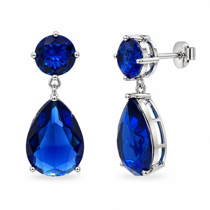 925 Silver Rhodium Plated Colored CZ Birthstone Round & Tear Drop Dangling Earrings