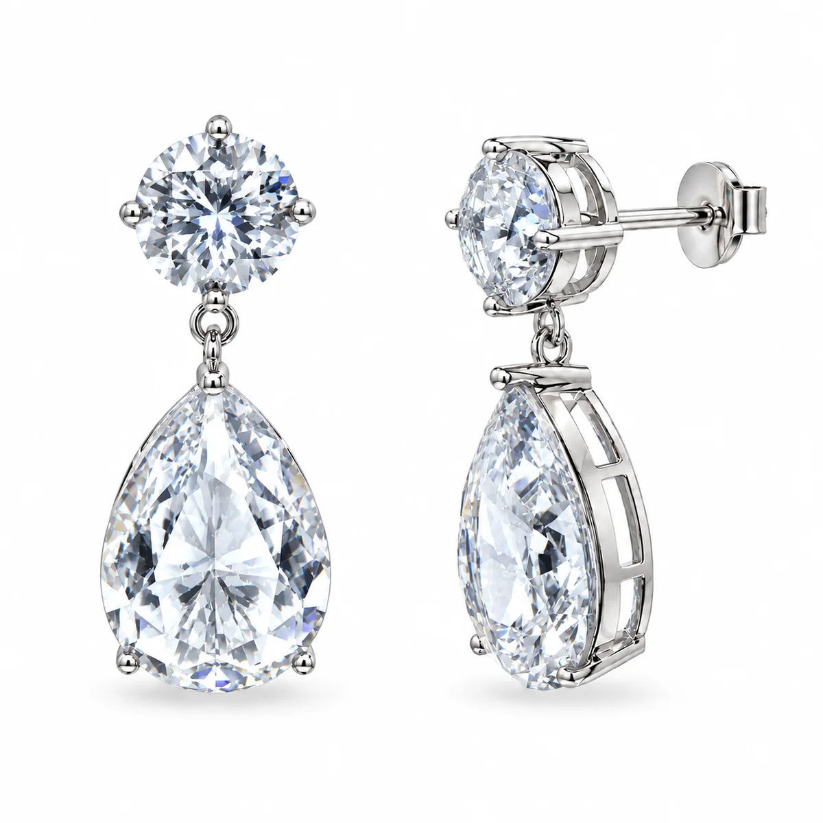 925 Silver Rhodium Plated Colored CZ Birthstone Round & Tear Drop Dangling Earrings