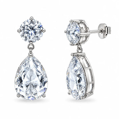 925 Silver Rhodium Plated Colored CZ Birthstone Round & Tear Drop Dangling Earrings