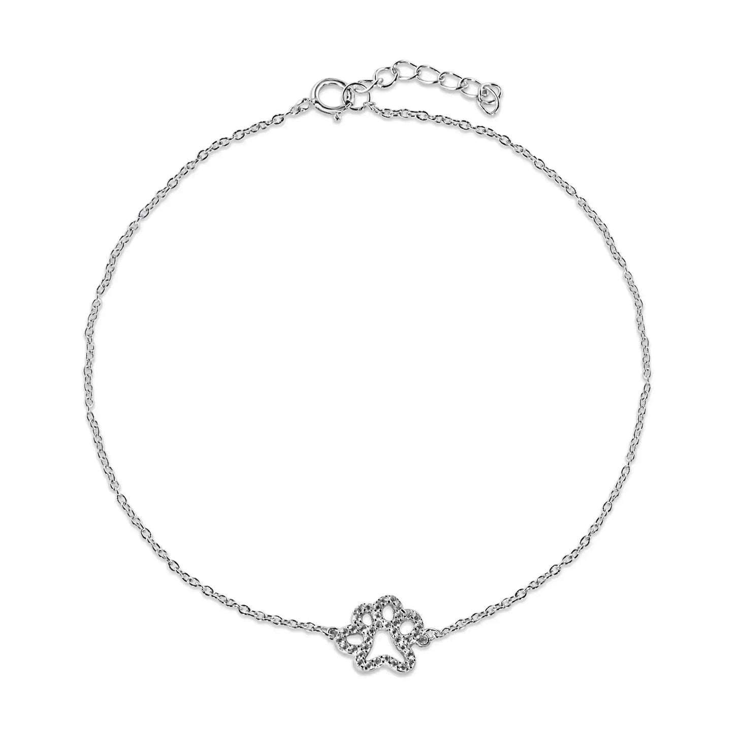 925 Sterling Silver Rhodium Plated CZ Dog Paw Anklet