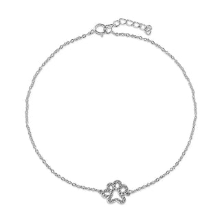 925 Sterling Silver Rhodium Plated CZ Dog Paw Anklet