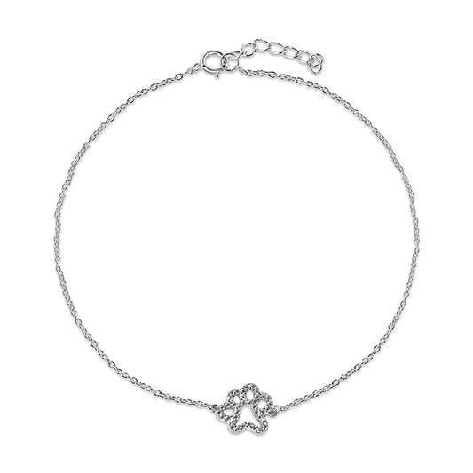 925 Sterling Silver Rhodium Plated CZ Dog Paw Anklet