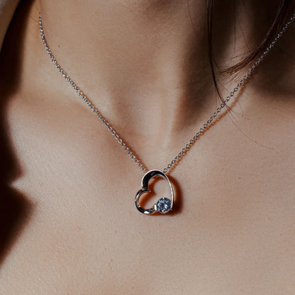925 Silver Clear CZ Rhodium Plated Heart Pendant Necklace