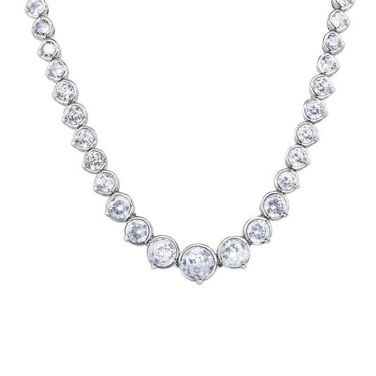 925 Silver Rhodium Plated CZ Bezel Set Bridal Necklace