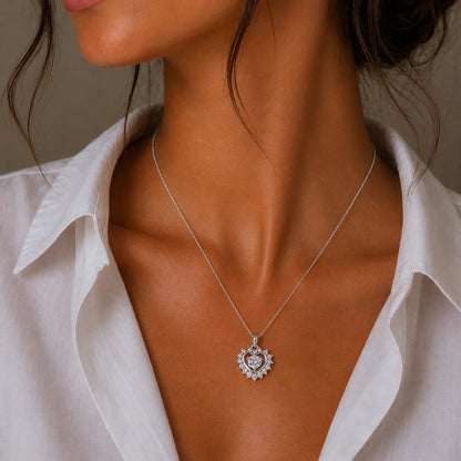 925 Sterling Silver Rhodium Plated CZ Heart Pendant Necklace