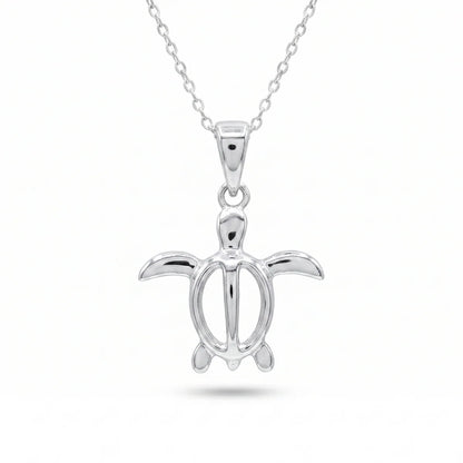 925 Sterling Silver Rhodium Plated Plain Turtle Necklace