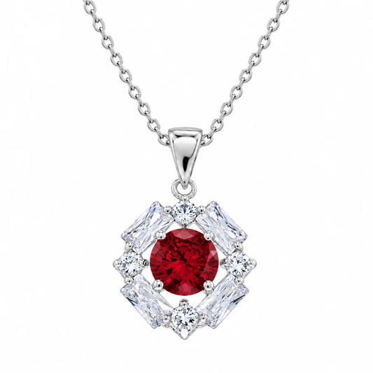925 Sterling Silver Clearance-Rhodium Plated Colored Birthstone Cluster CZ Pendant Necklace