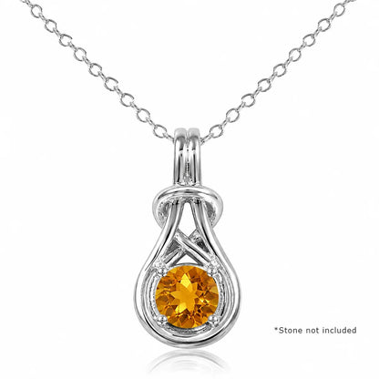 925 Silver Rhodium Plated Knot Mounting Pendant Necklace