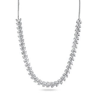 925 Sterling Silver Rhodium Plated Adjustable Leaf Link CZ Bridal Necklace