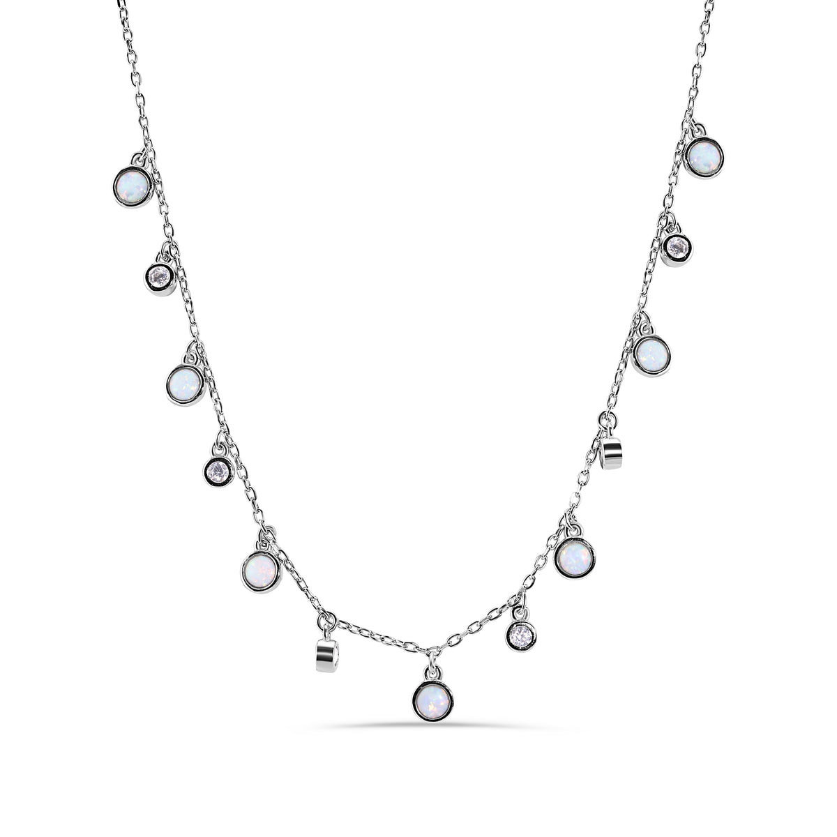 925 Silver Rhodium Plated Synthetic Opal Clear CZ Necklace