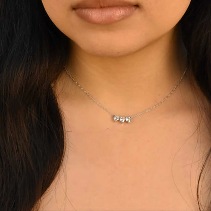 925 Sterling Silver Rhodium Plated 3 CZ Hearts Necklace