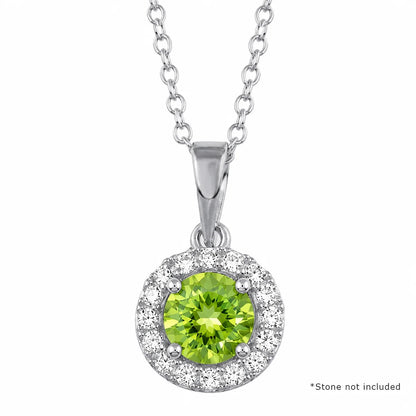 925 Silver Plated CZ Halo Mounting Pendant Necklace