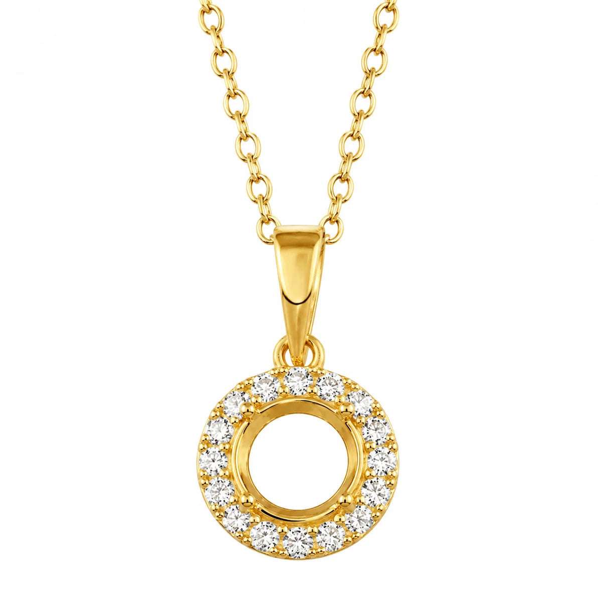 925 Silver Plated CZ Halo Mounting Pendant Necklace