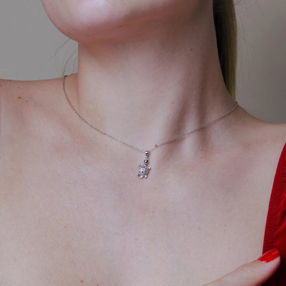 925 Sterling Silver Rhodium Plated Clear Multi Color CZ Turtle Pendant Necklace