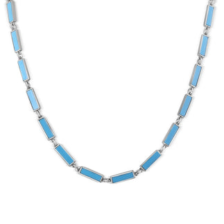 925 Sterling Silver Rhodium Plated Light Blue Turquoise Stone Bar Link Necklace